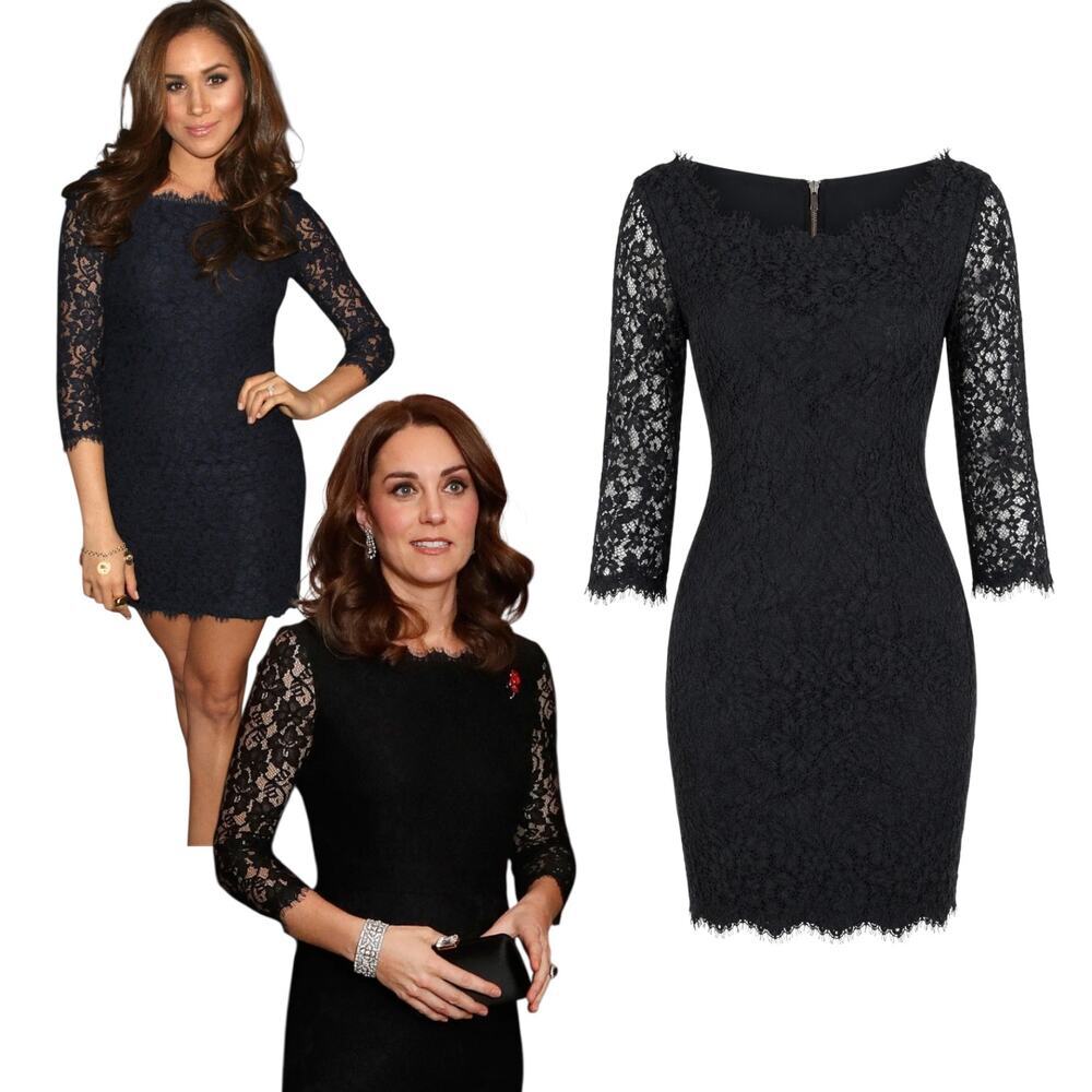 Diane Von Furstenberg Women's 'Colleen' Mini Dress Floral Lace Sheath Black SZ 2